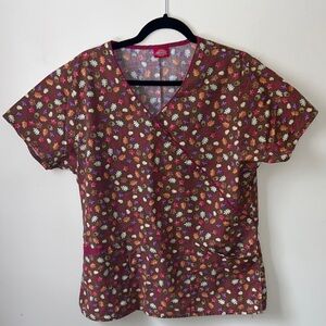 Dickies Brown Fall Themed Women's Scrub Top